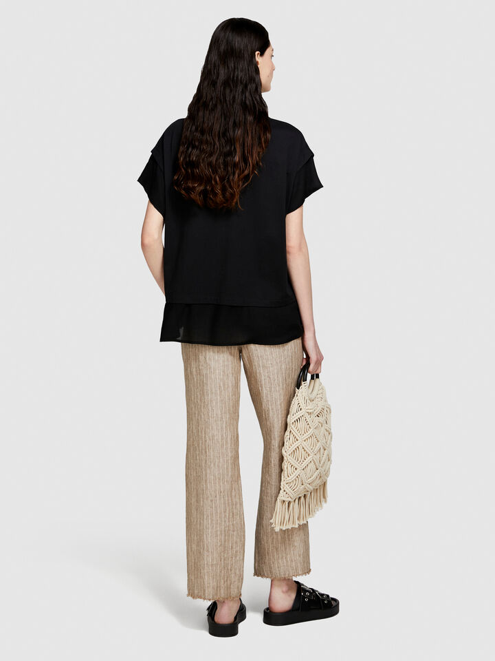 T-shirt with frill - women's short sleeve t-shirts - Black | Sisley image number 3